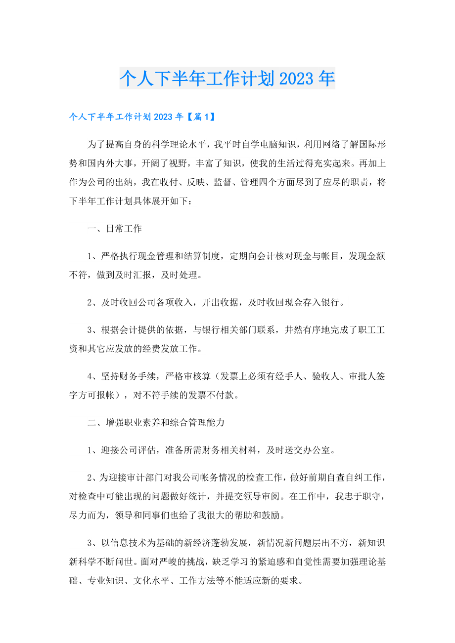 个人下半工作计划2023.doc_第1页