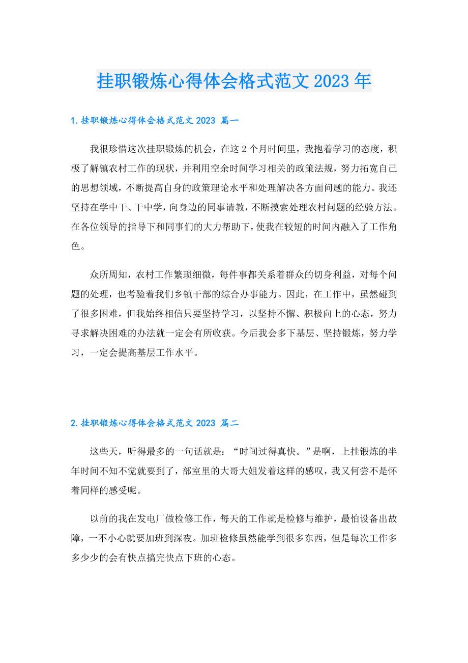 挂职锻炼心得体会格式范文2023.doc_第1页