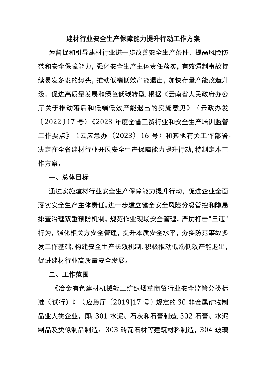 建材行业安全生产保障能力提升行动工作方案.docx_第1页