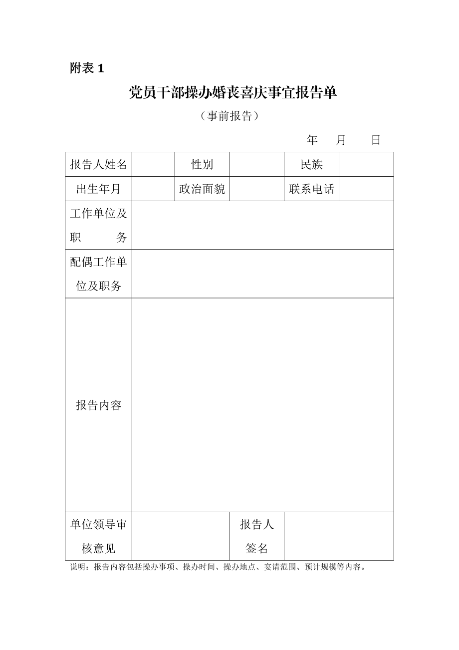 党员干部操办婚丧喜事情况报告表.doc_第1页