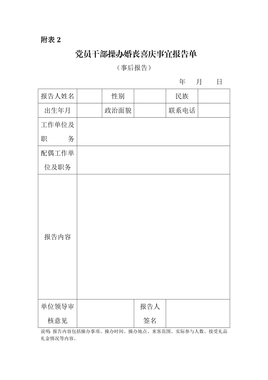 党员干部操办婚丧喜事情况报告表.doc_第2页