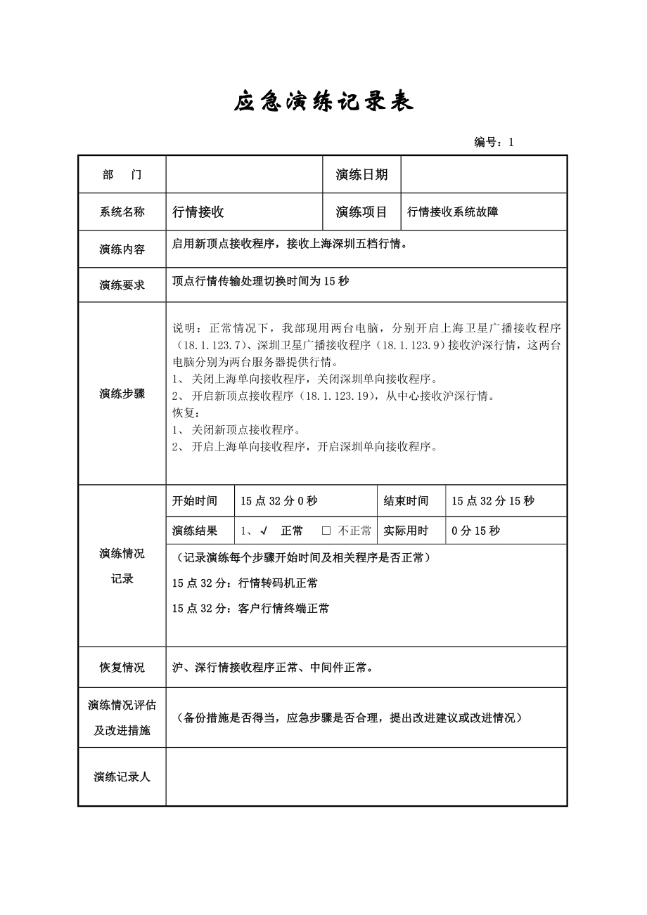 证券营业部信息系统应急演练记录.doc_第1页