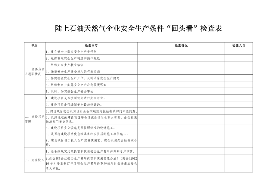 陆上石油天然气企业安全生产条件“回头看”检查表.doc_第1页