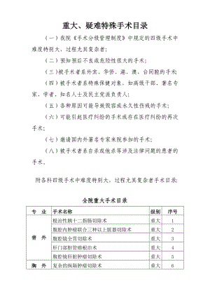 重大、疑难特殊手术目录.doc