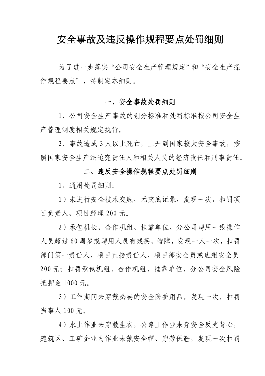 安全事故及违反操作规程要点处罚细则 .doc_第1页