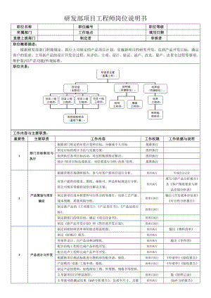 (研发部 项目工程师) 岗位说明书.doc