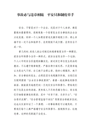 安全心得体会——事故必与违章相随平安只和制度牵手.doc