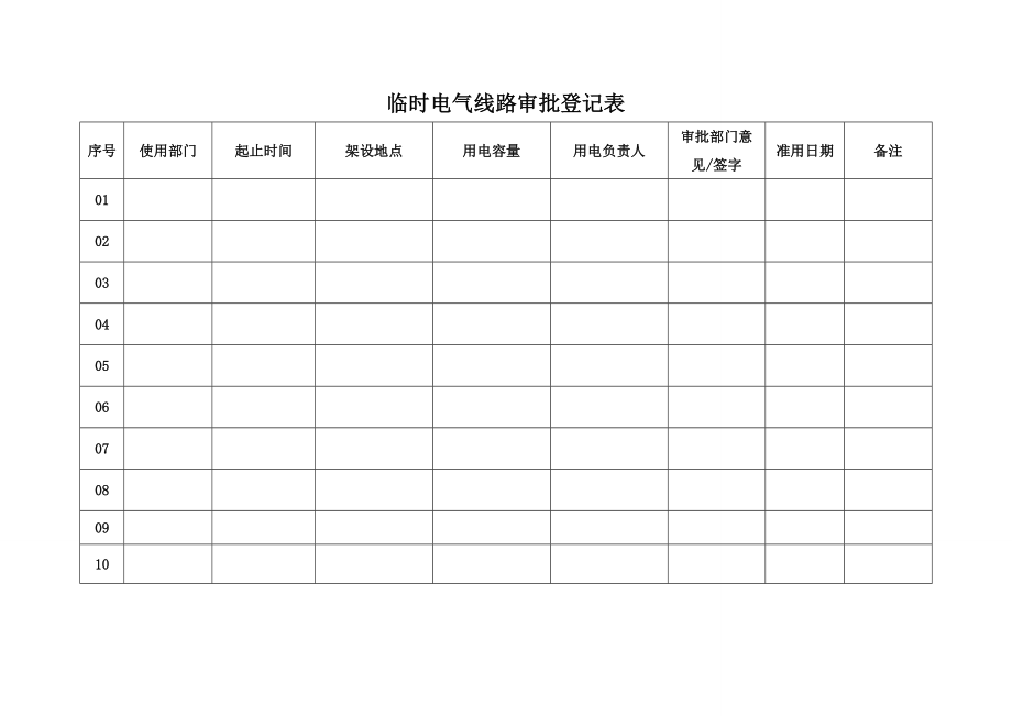 临时电气线路审批登记表.doc_第1页