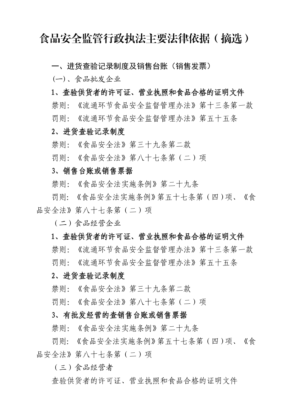 食品安全监管行政执法主要法律依据摘选含表格.doc_第1页