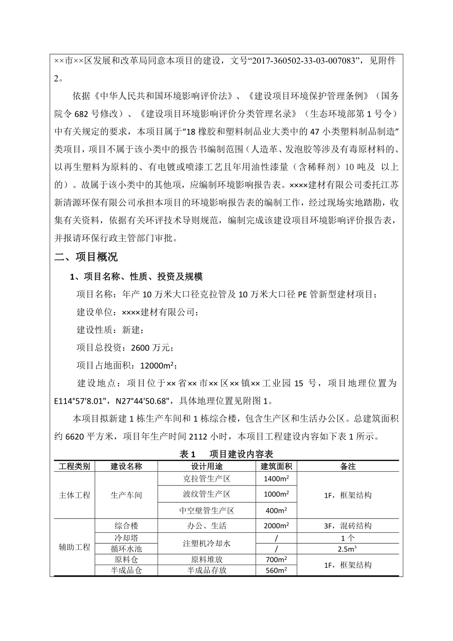 产10万米大口径克拉管及10万米大口径PE管新型建材项目项目环境影响报告表.doc_第2页