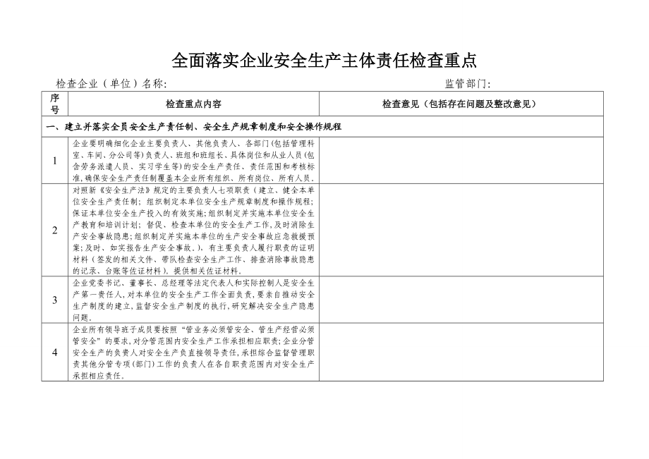 全面落实企业安全生产主体责任检查重点.doc_第1页