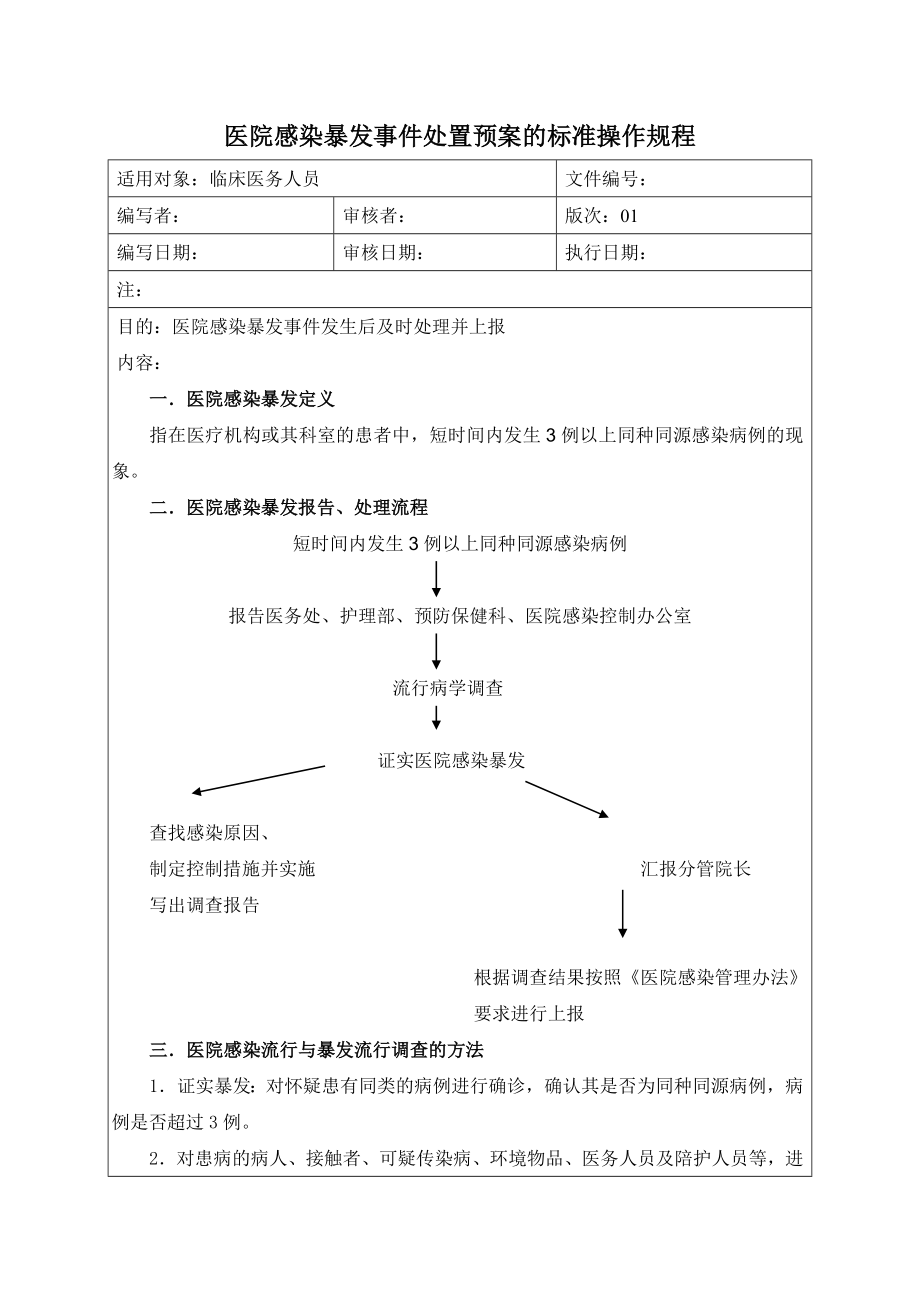 医院感染暴发事件处置预案的标准操作规程.doc_第1页