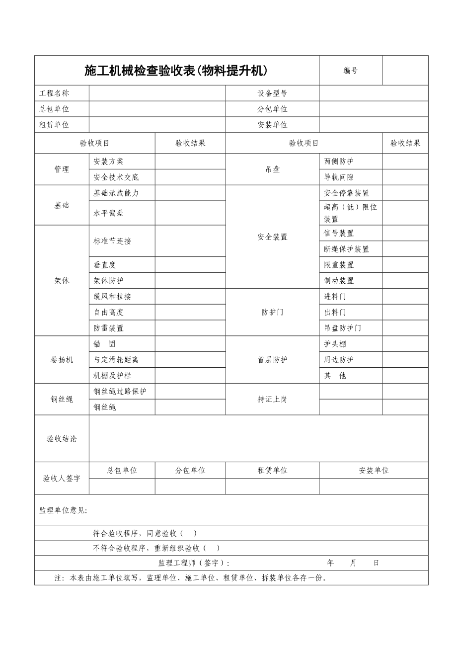 施工机械检查验收表(物料提升机).doc_第1页