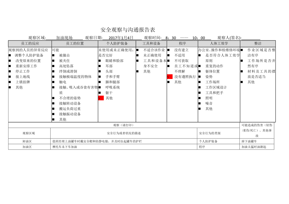 安全观察与沟通报告表(加油站领导).doc_第1页