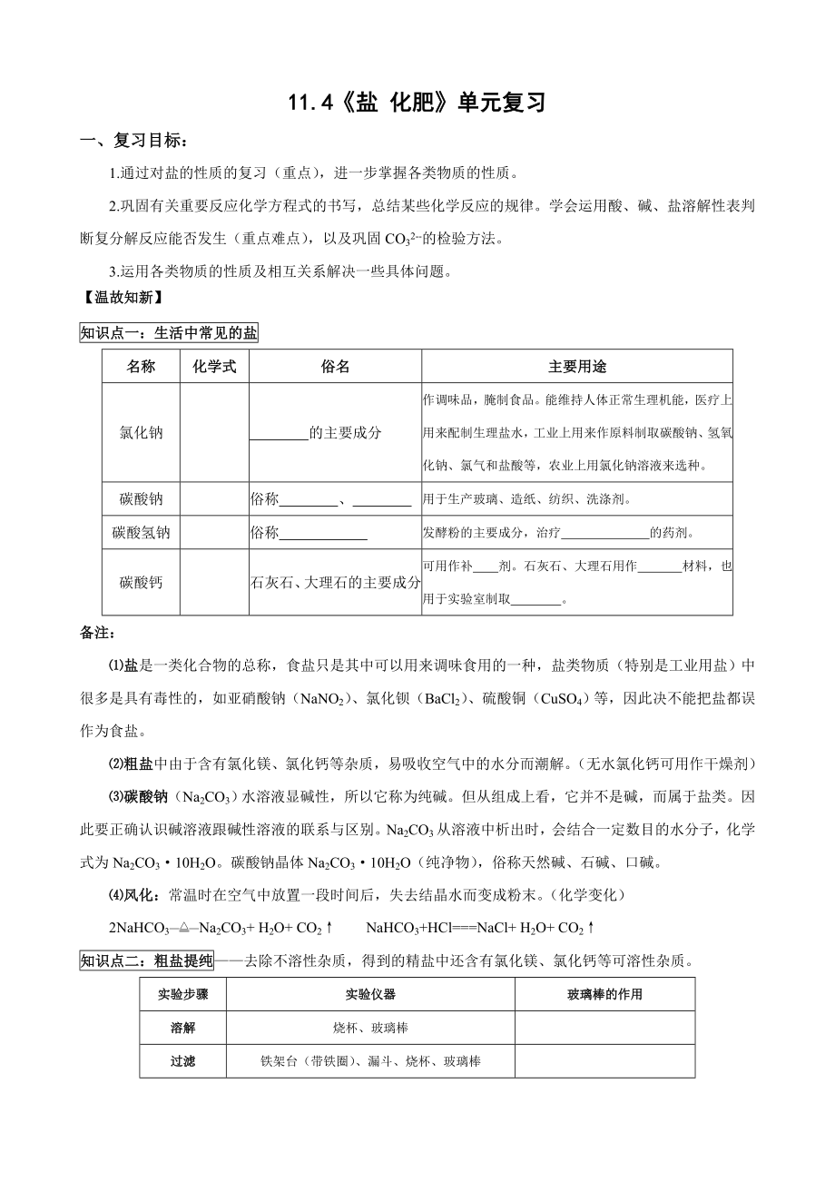 人教版初中化学导学案：11.4盐化肥单元复习.doc_第1页