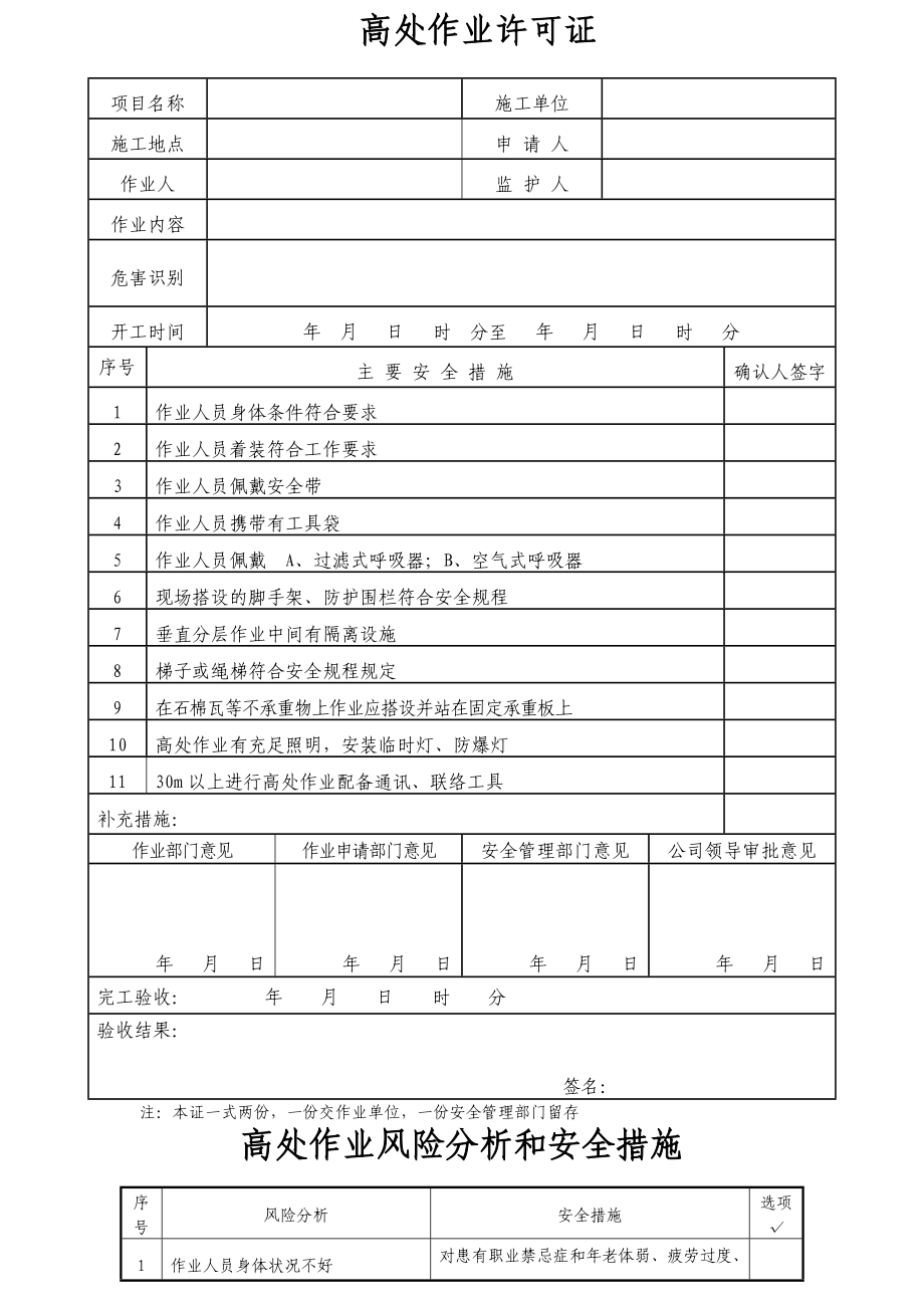 高处作业许可证.doc_第1页