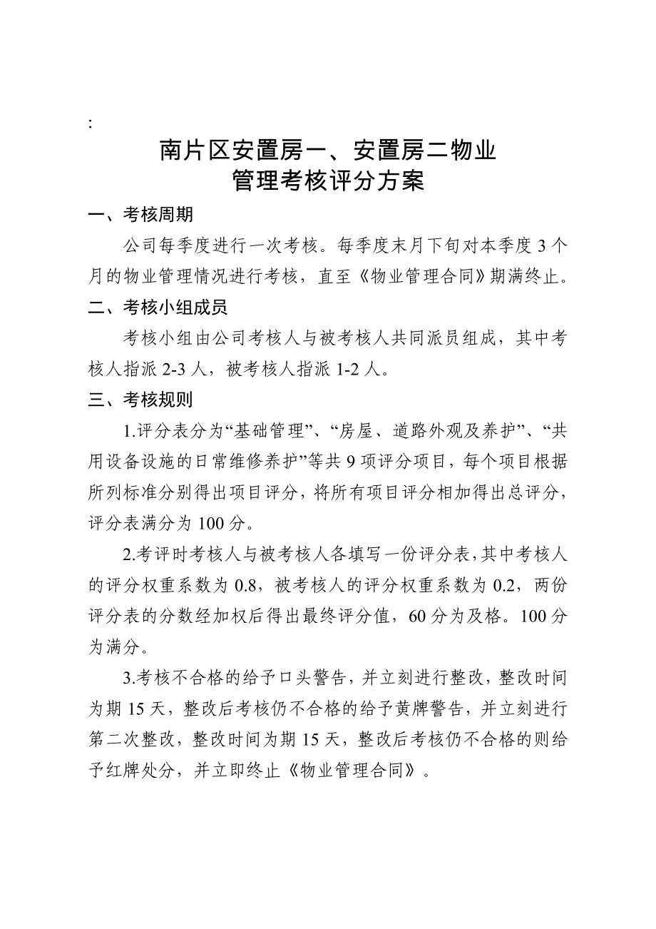 区安置房一、安置房二物业管理考核评分方案.doc_第1页