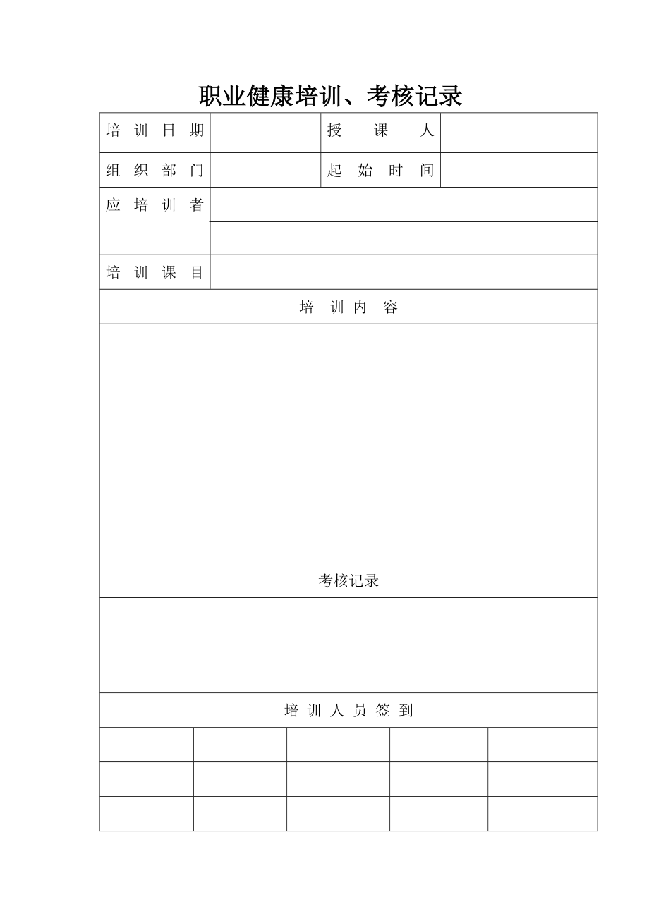 职业健康 法律法规 对转岗 离岗者进行培训 考核记录 .doc_第1页