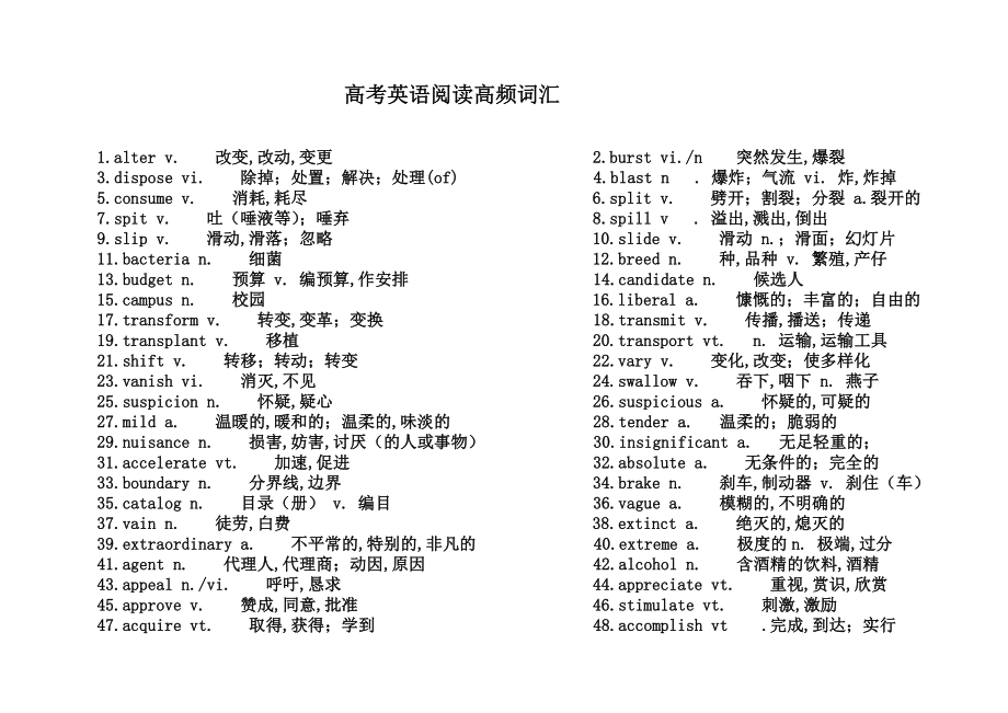 最新高考英语阅读高频词汇.doc_第1页