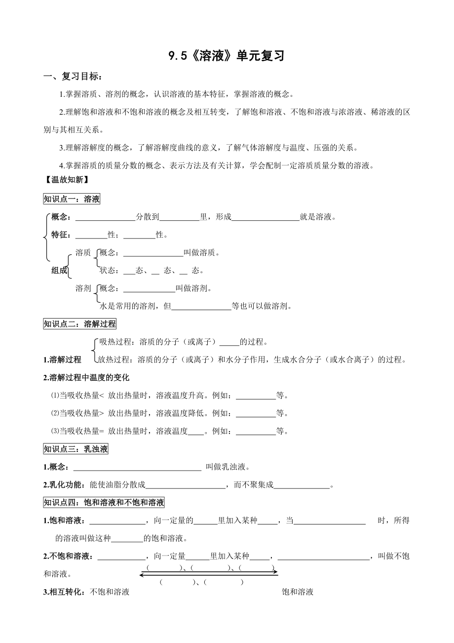 人教版初中化学导学案：9.5溶液单元复习.doc_第1页