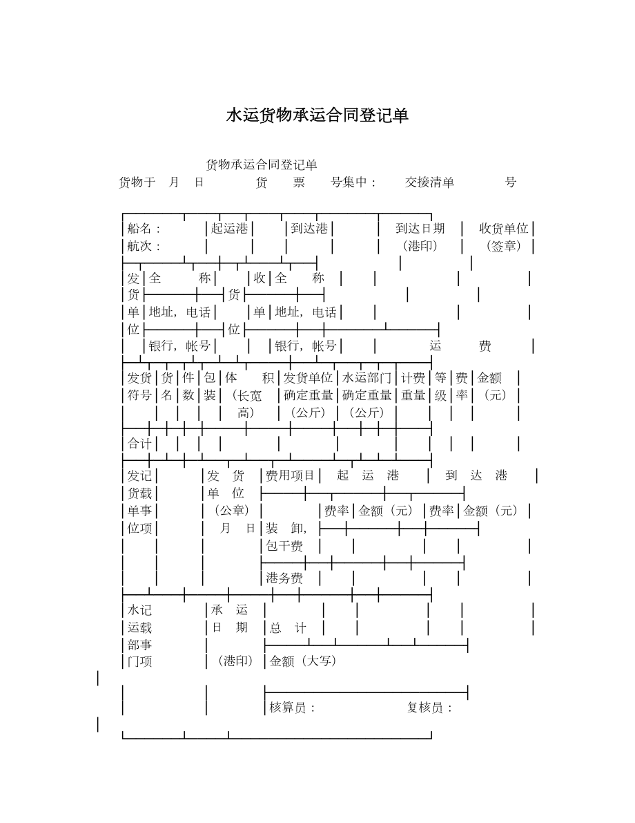 水运货物承运合同登记单.doc_第1页