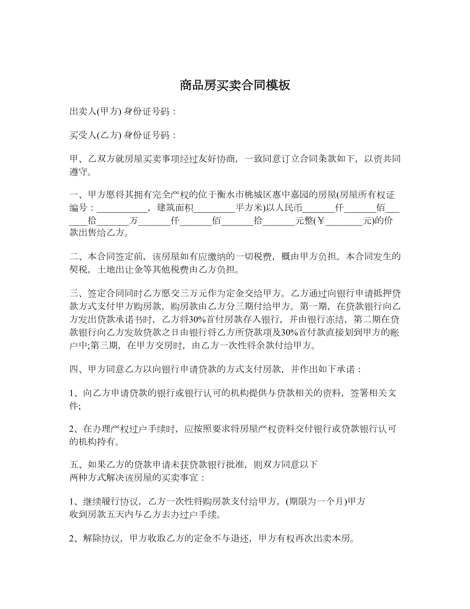 商品房买卖合同模板.doc_第1页