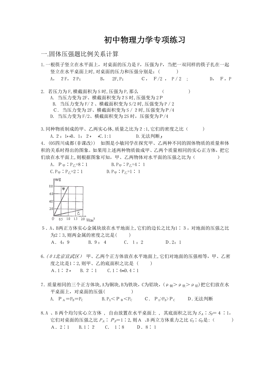 初中物理力学综合习题-含答案.doc_第1页