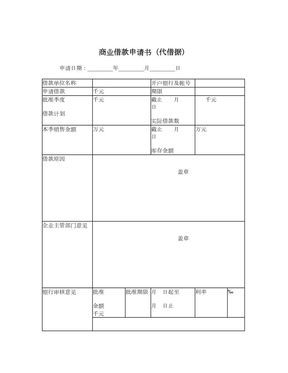 商业借款申请书（代借据）.doc_第1页