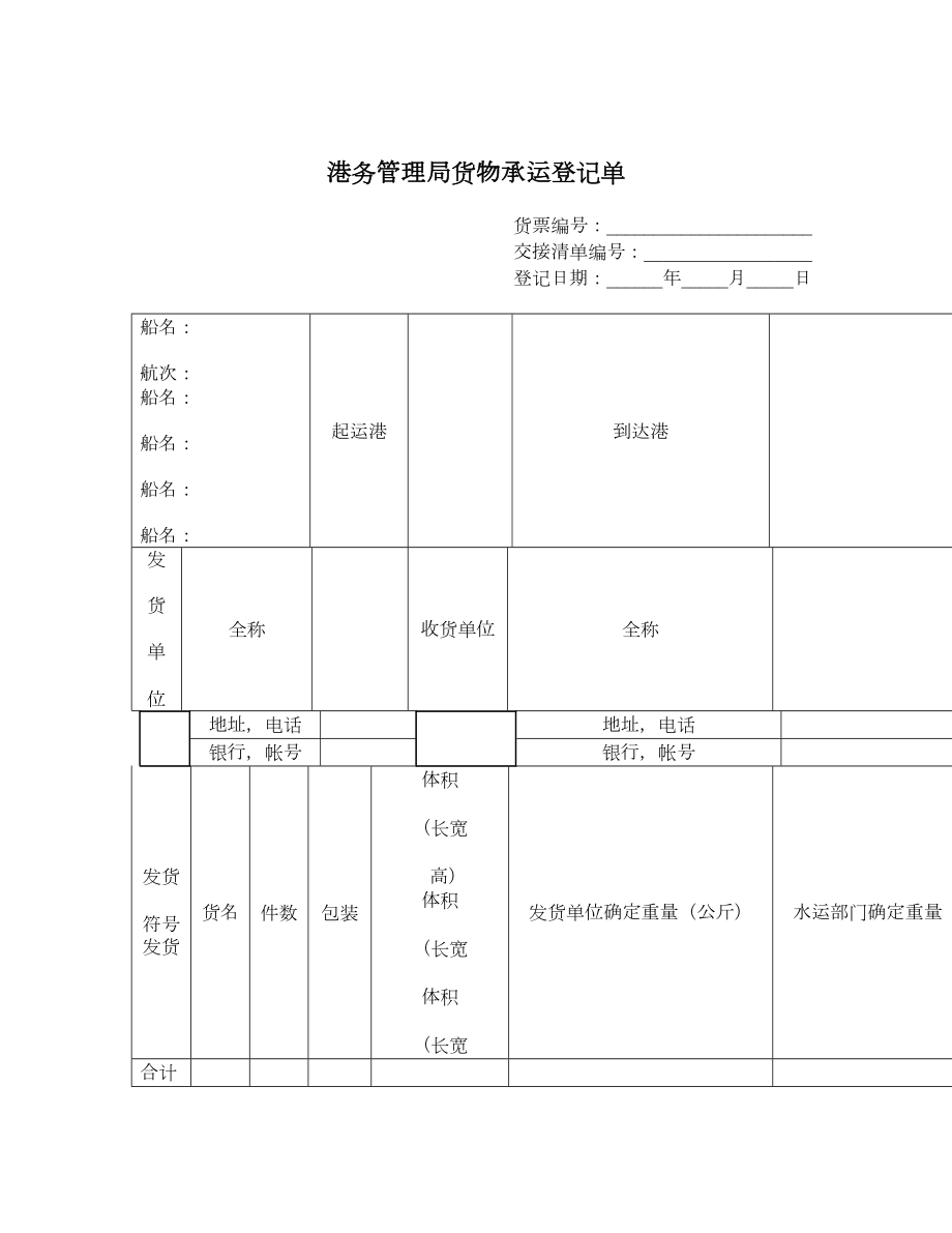 港务管理局货物承运登记单.doc_第1页