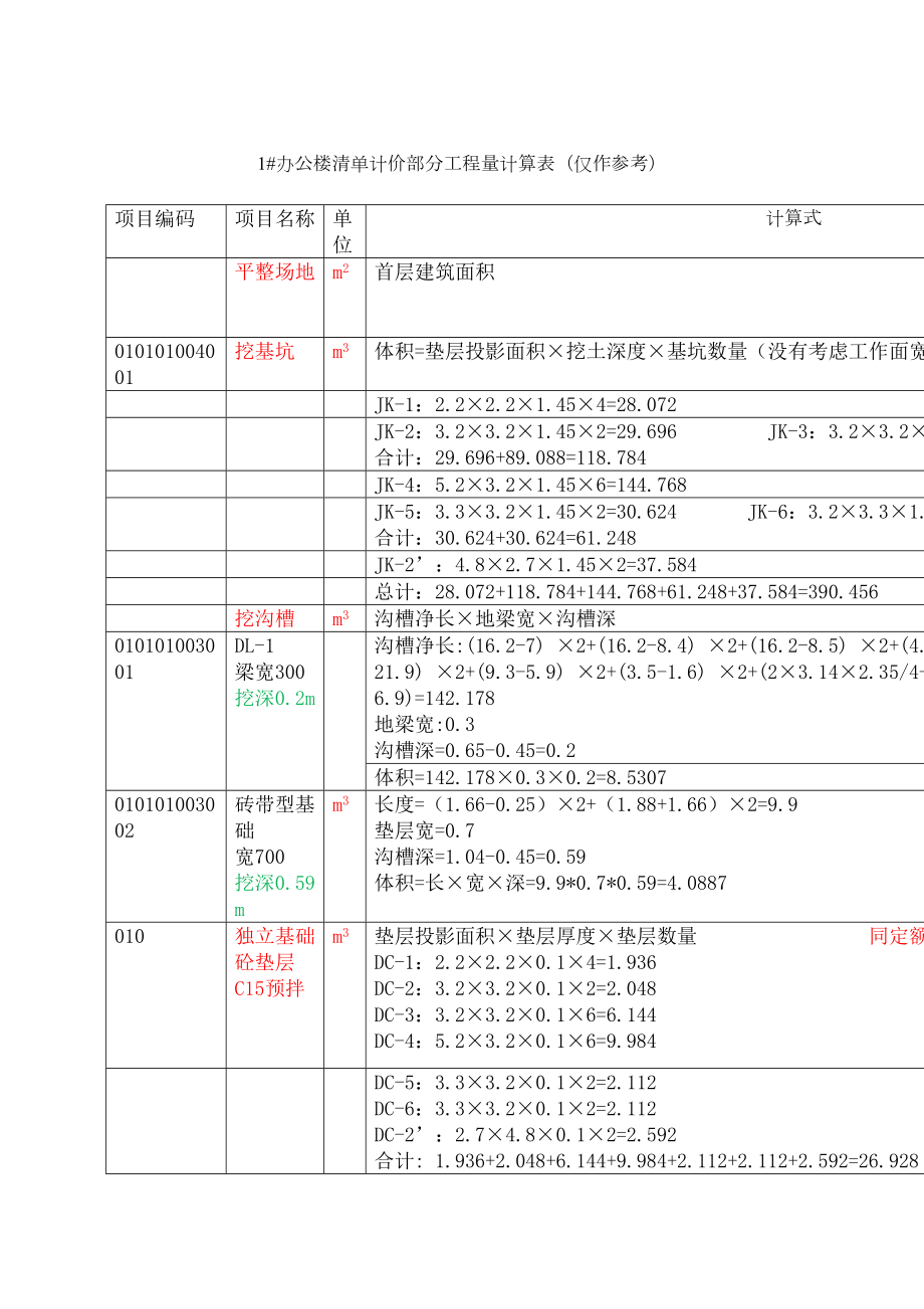 办公楼清单计价工程量计算表.docx_第2页