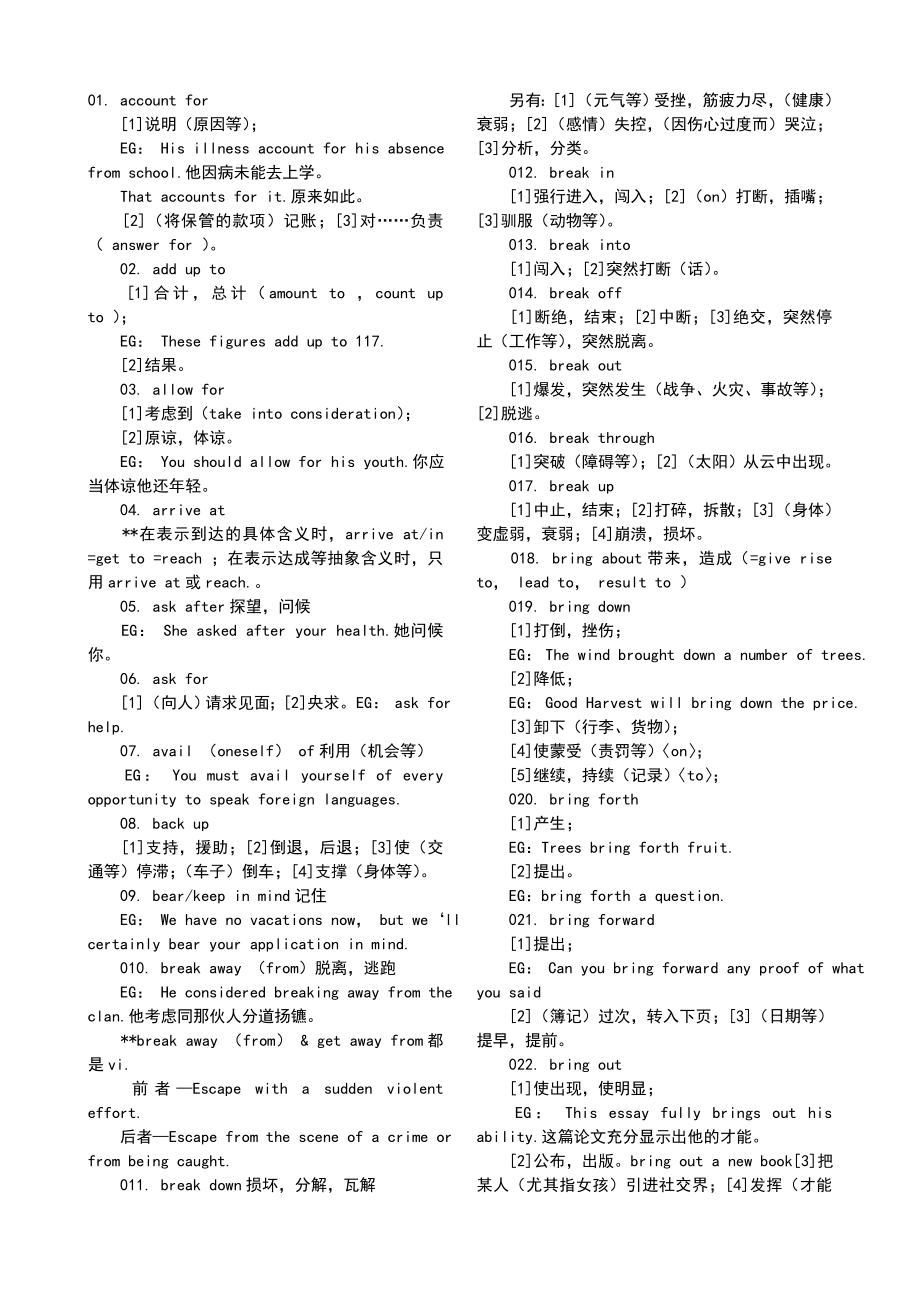 大学英语四级常用词组加例句.doc_第1页