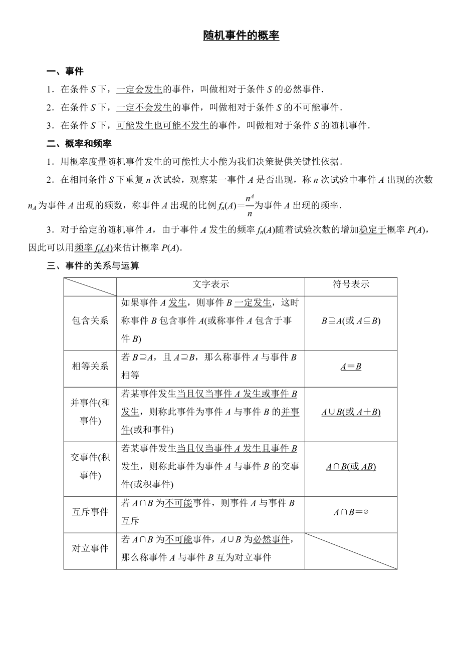 最新随机事件的概率知识点总结优秀名师资料.doc_第1页