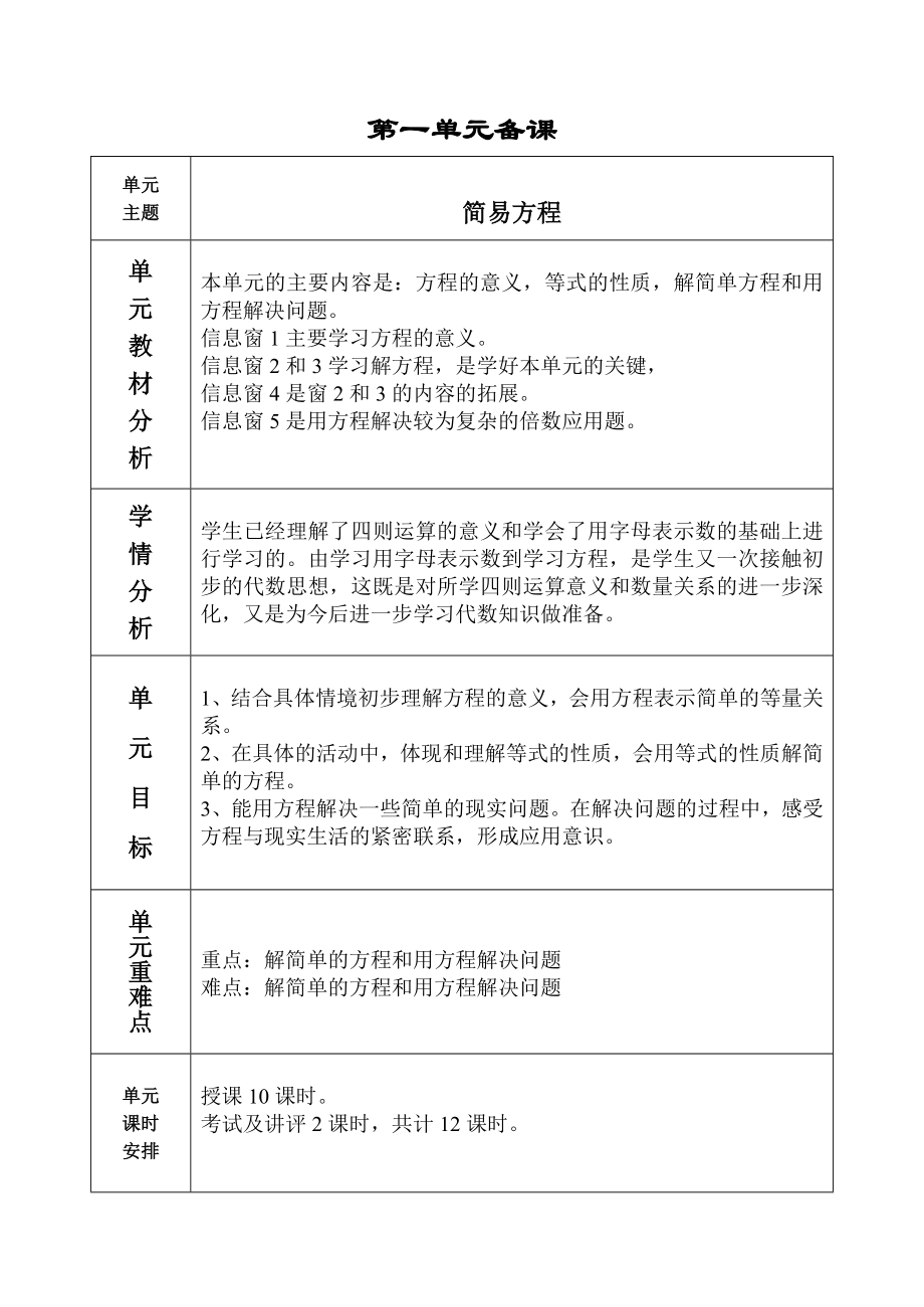 四年级下册数学教案-第一单元简易方程-青岛版五四制.doc_第1页