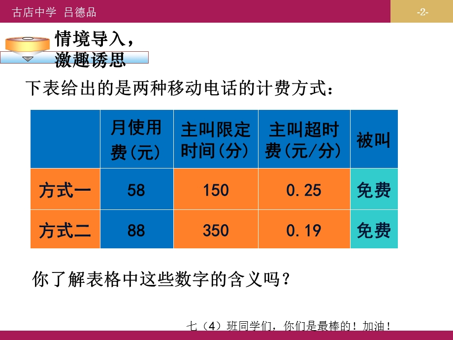 3.4.4实际问题与一元一次方程探究3电话计费问题教学设计一.ppt_第2页