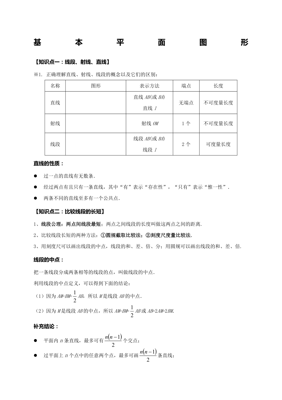 北师大版初中数学七年级上册《基本平面图形》教案.docx_第1页