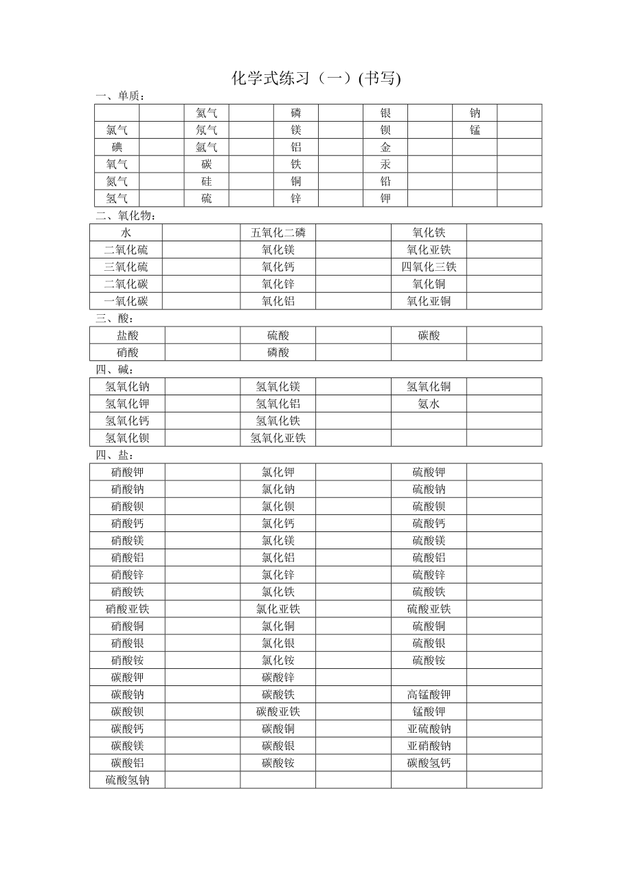 化学式书写练习精编版.doc_第1页