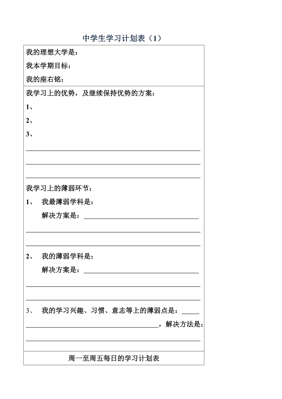 学生学习计划表很全面.doc_第1页