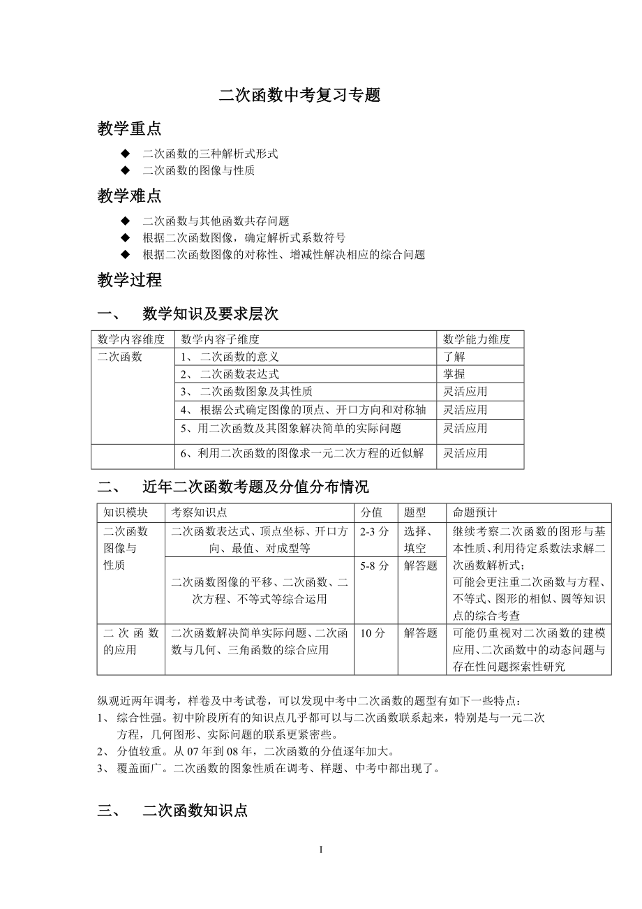 二次函数知识小结教案.doc_第1页