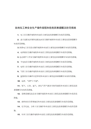 各岗位工种安全生产操作规程和危险因素提醒及防范措施.doc