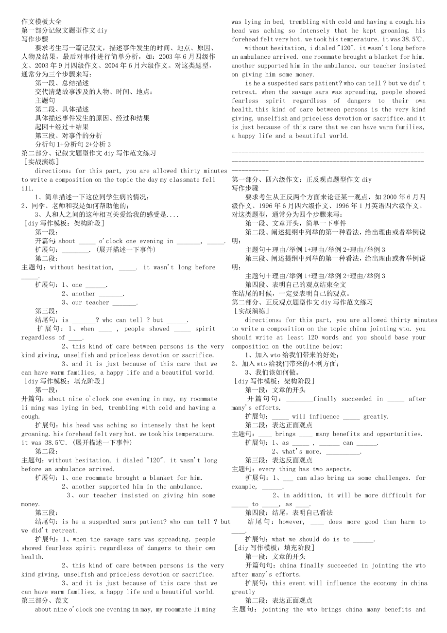 大学英语六级作文模板大全.doc_第1页