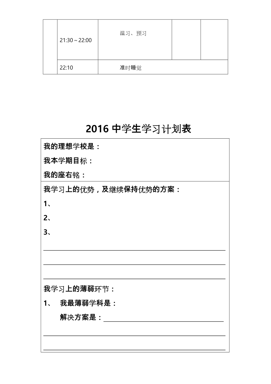 各种中学生学习计划清单表很全面.doc_第2页