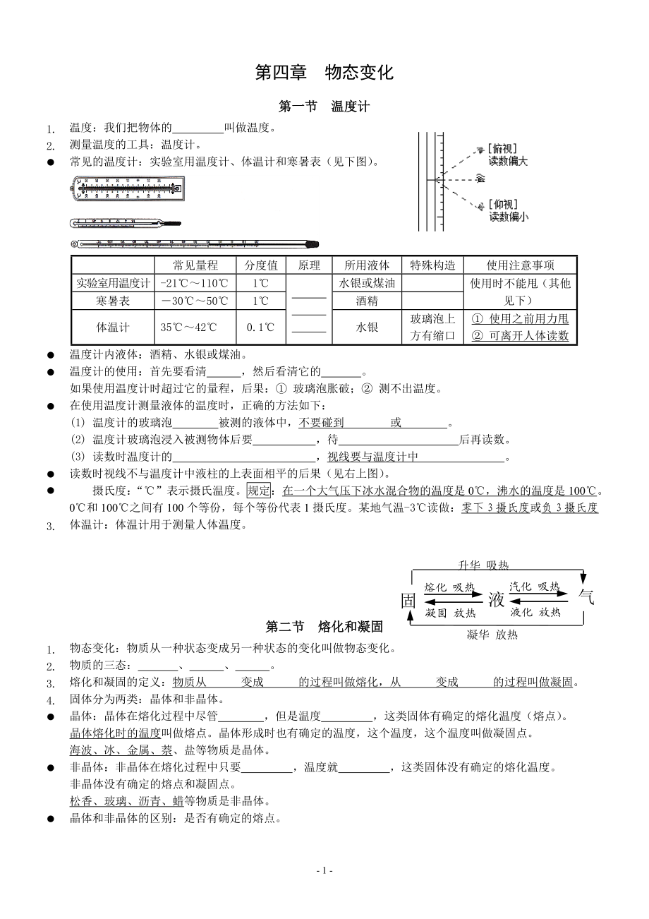 初中物理知识点精细笔记-第四章_物态变化(学生版)-新人教.doc_第1页