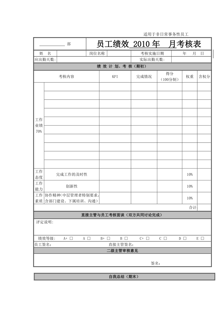 [工作计划]非日常事务性考核表.doc_第1页