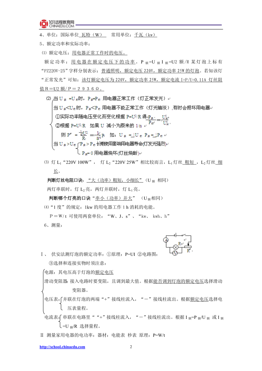 人教新课标版中考物理一轮复习电功率复习提纲.doc_第2页