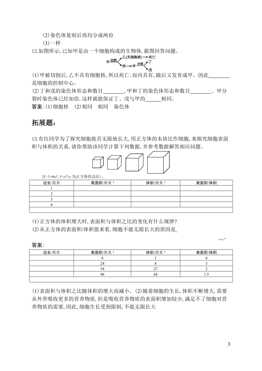 细胞通过分裂产生新细胞_习题附答案.doc_第3页