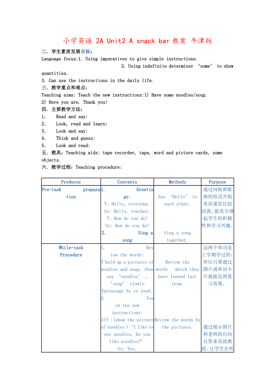 小学英语-2A-Unit2-A-snack-bar教案-牛津版.doc_第1页