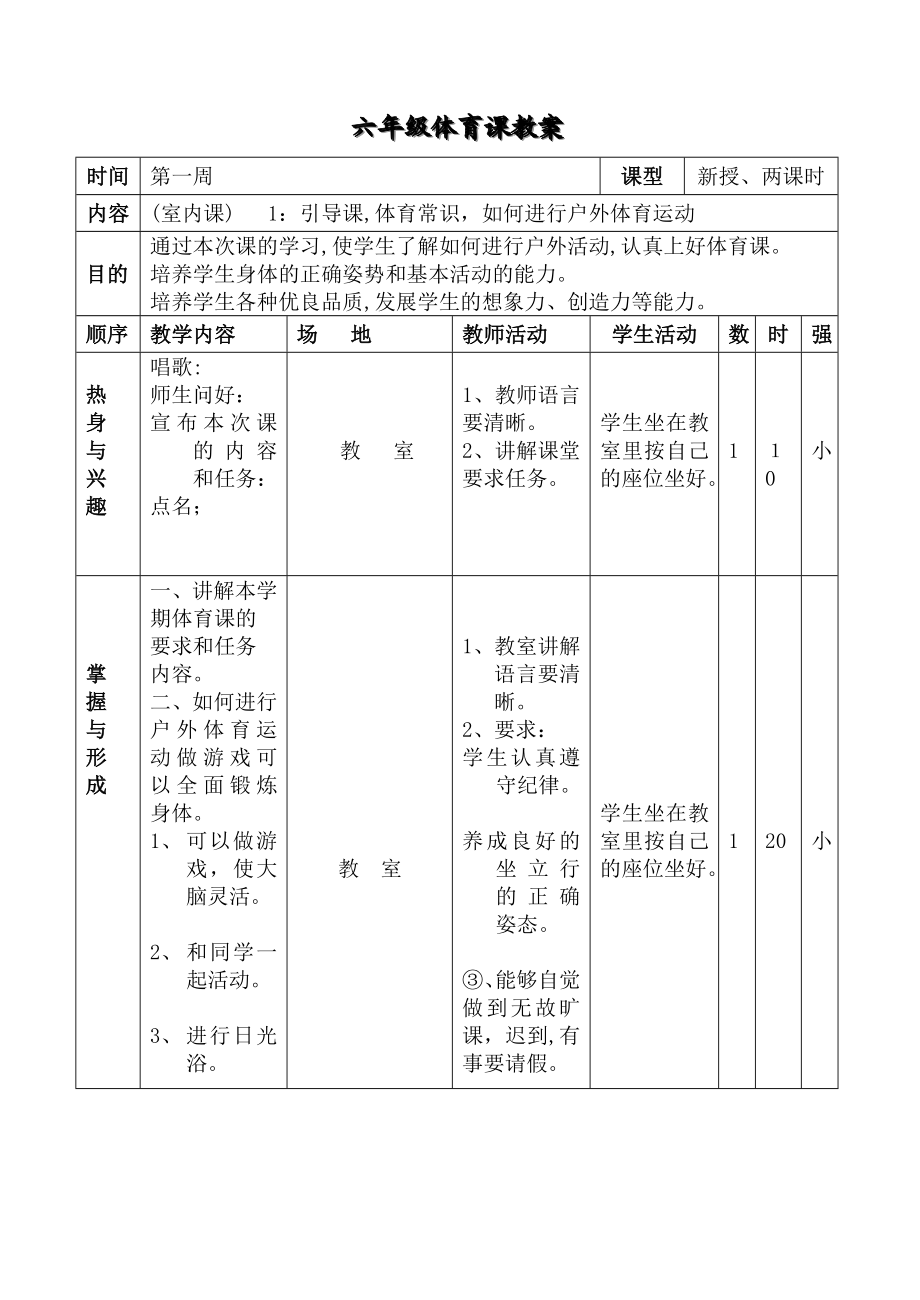 小学六年级下册体育教案.doc_第2页