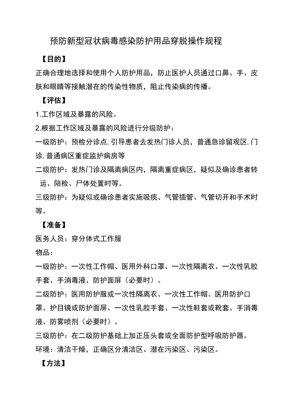 预防新冠病毒感染防护用品穿脱操作规程.docx_第1页