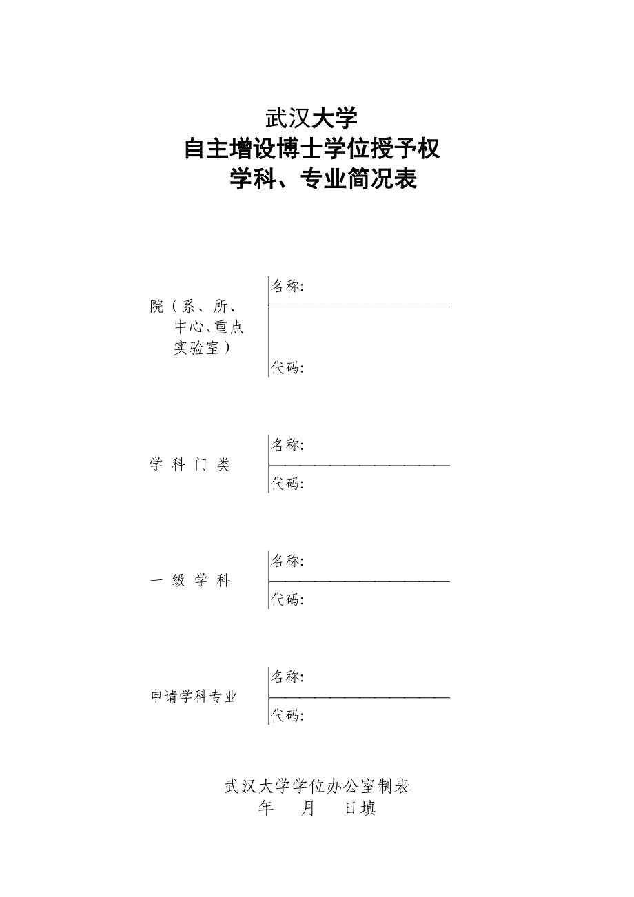 [教育学]武汉大学自主增设博士学位授予权学科专业简况表.doc_第1页