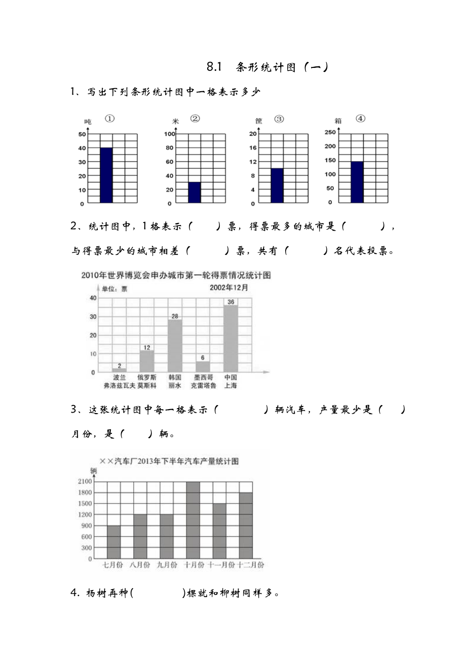 青岛版四年级数学上册条形统计图练习题.doc_第1页